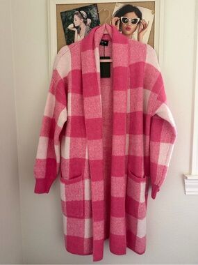 Pink Buffalo Check Open Cardigan